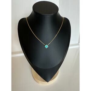 Genuine Turqoise Clover Necklace – New – 14K Gold-Plated over 925 – 16–18″